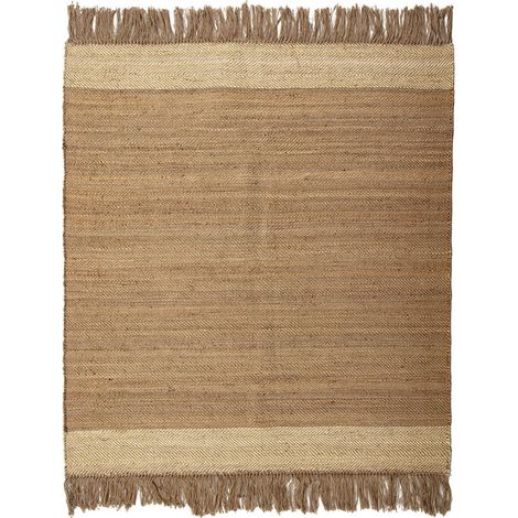 Tapis en jute naturel avec finitions tressées élégantes - Naturel jute clair et marron (1/2)