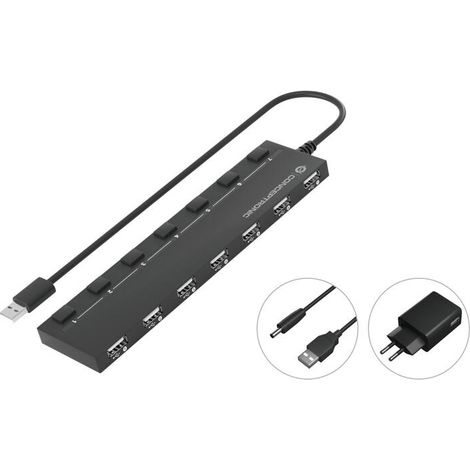 HUB USB 2.0 CONCEPTRONIC  HUBBIES08 7 PUERTOS CON INTERRUPTORES CON ALIMENTADOR (1/2)