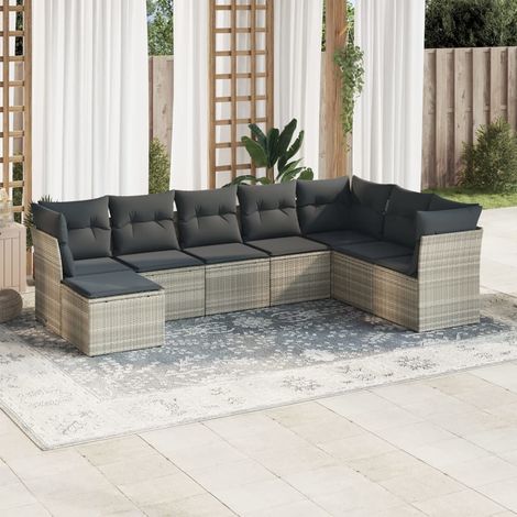8-tlg. Garten-Sofagarnitur mit Kissen Hellgrau Poly Rattan vidaXL (1/3)