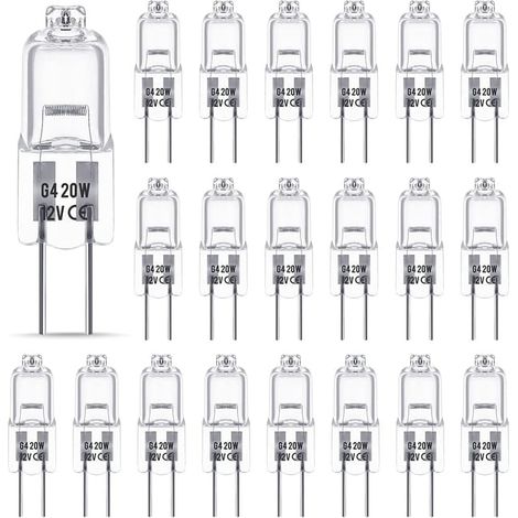 Ampoule halogène G4 12 V 20 W, ampoule G4, ampoule halogène G4 à intensité variable, 2800 K, culot G4 à deux broches, capsule transparente pour lustres en cristal