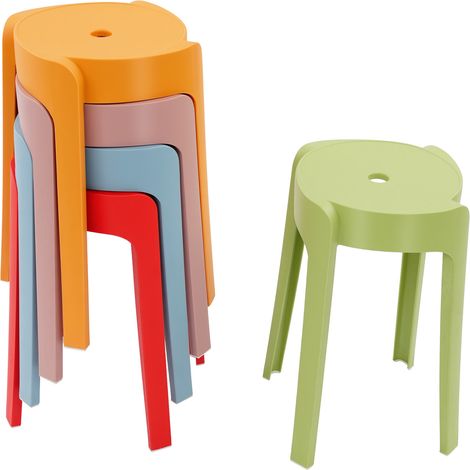 Ensemble de 5 tabourets en Plastique empilable de 46 cm 5 Couleurs Tabourets de bar et chaises de cuisine, antidérapant, pour salle de bain, chambre, salon, jardin, intérieur et extérieur (1/5)