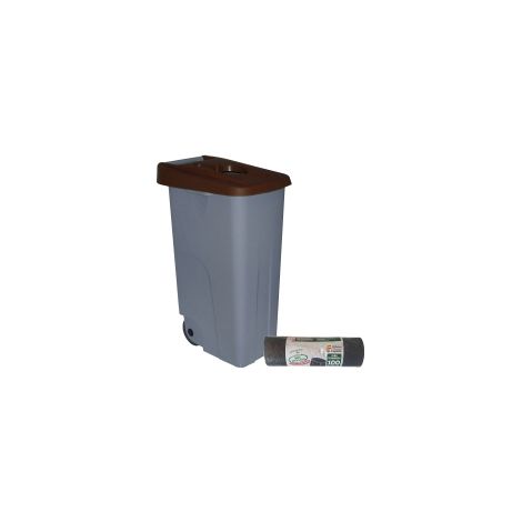 WELLHOME Contenitore Aperto 85L Marrone H.76cm + Rotolo da 10 sacchi spazzatura da 100L