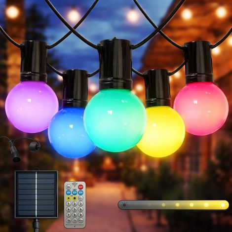 Guirlande lumineuse solaire LED d'extérieur 6,5 m, RGB à intensité variable, 10 ampoules, étanche IP54, décoration de jardin, patio, façade, terrasse (1/5)
