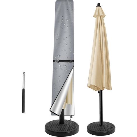 Telo protettivo per ombrellone - Impermeabile - Resistente alle intemperie - Resistente ai raggi UV - Antivento - Per ombrelloni da esterno e da mercato - 190 x 50 cm - Grigio argento