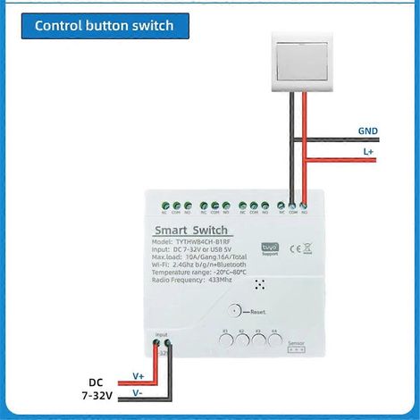 Interrupteur relais intelligent WiFi à 4 canaux Tuya RF433 pour Alexa (B)-- (1/5)