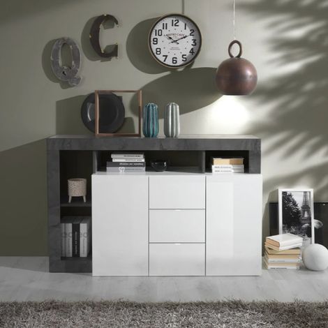 Buffet HAMBURG – Blanc laqué brillant / Oxyde (1/3)