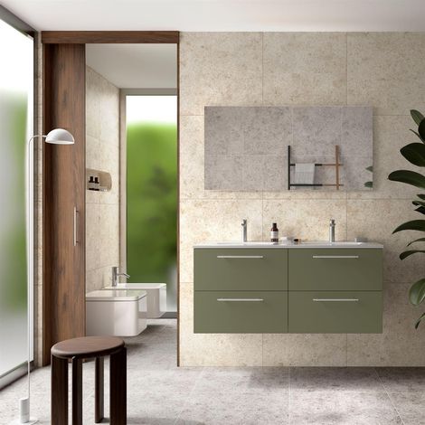 Meubles de salle de bain SILANE 1200 4 tiroirs VERT SATIN + Plan vasque (1/2)