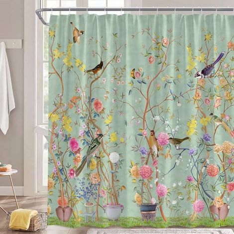 Rideau de douche 180x180cm, anti-moisissure, à motifs floraux, imperméable (1/5)