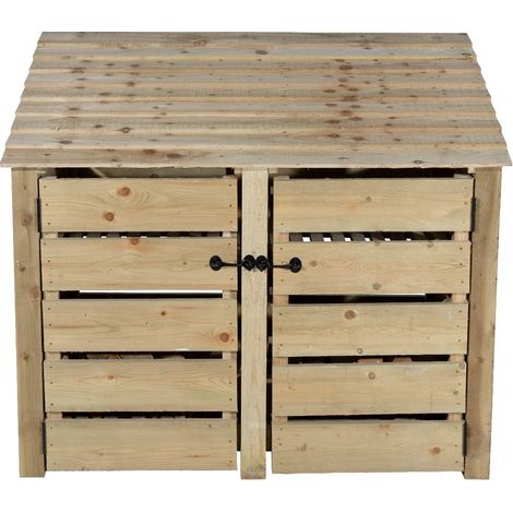 Slatted wooden log store with door W-146cm, H-126cm, D-88cm - natural (light green) finish
