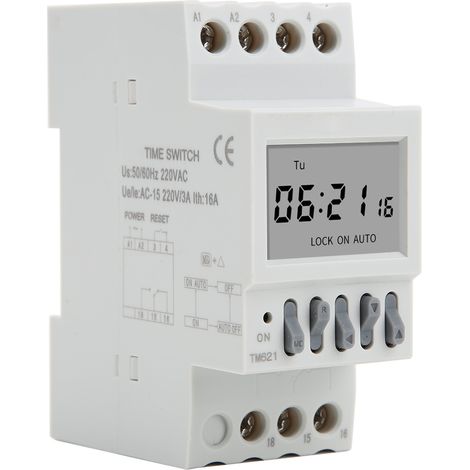 Interrupteur horaire numérique TM621, relais temporisé pour rail DIN, minuterie programmable avec fonction décompte, 220V AC (1/5)