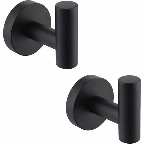 Wall-Mounted Bathroom Towel Hooks, Matte Black Stainless Steel SUS304 Coat Rack, Towel Holder, Storage, 2 Pieces (1/4)