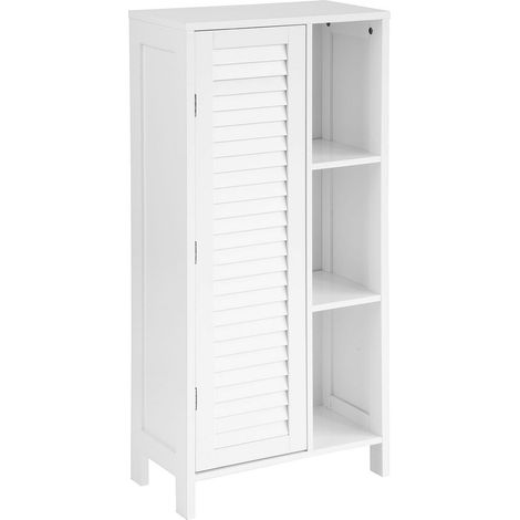 SoBuy Mobiletto bagno Armadietto bagno Mobile bagno con anta lamellare comò Mobile contenitore bianco L48xP24xA96cm, BZR39-W (1/5)