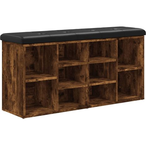 Banc de rangement à chaussures avec coussin d'assise et compartiment 102 x 32 x 50 cm bois d'ingénierie couleur chêne fumé DEC024838 (1/5)