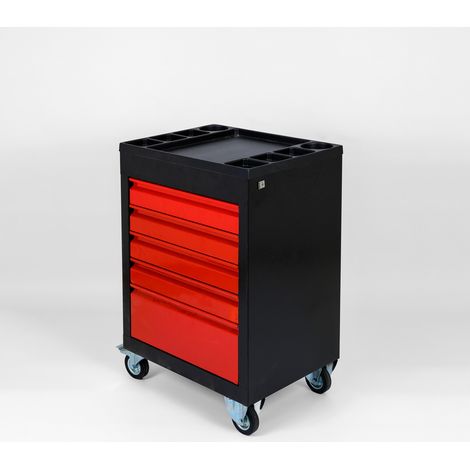 Servante d'atelier Pro 5 tiroirs – Métal renforcé, Noir/Rouge verrouillage central, roues pivotantes freinées, bac de rangement ABS – LPP K'PAK (1/5)