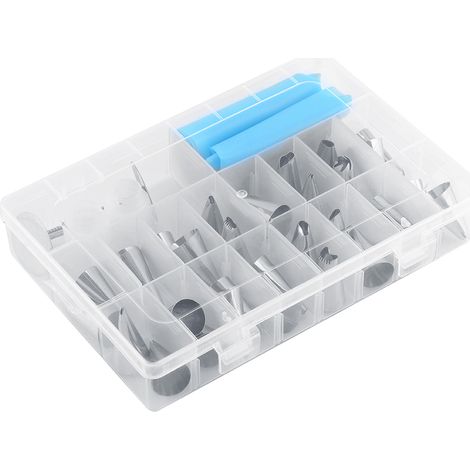 Ensemble de 32 douilles à pâtisserie en acier inoxydable pour la décoration de gâteaux d'anniversaire et autres pâtisseries. (1/5)