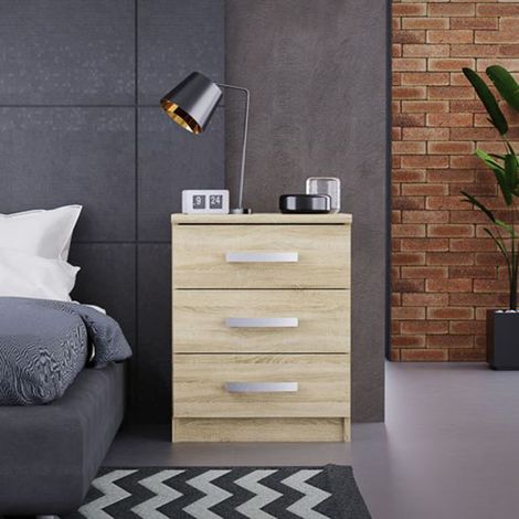 Comodino Lebale, 3 Cassetti, Apertura Scorrevole, Chiusura Scorrevole, 46x43x59h cm Marrone Rovere (1/5)