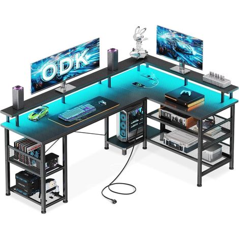 Gaming Schreibtisch LED Steckdosen USB-Ladeanschlüssen Eckschreibtisch 150×102cm (1/5)