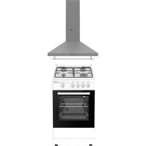 COMBO PACK SOLTHERMIC COCINA GAS BLANCA 50X50 + CAMPANA INOX DE 60