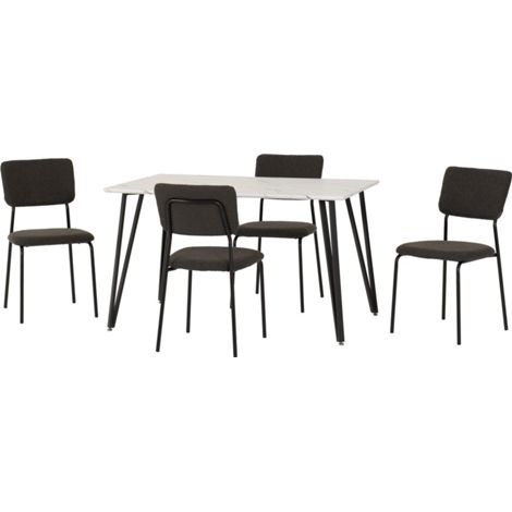 Marlow & Sheldon Indoor Dining Set with 4 Chairs - White Marble/Grey Boucle Fabric