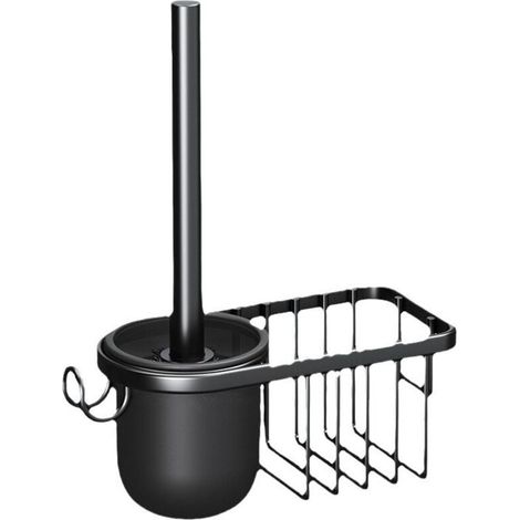 Ensemble brosse WC, manche long, poils souples pour un nettoyage en profondeur, support inclus, noir (1/2)