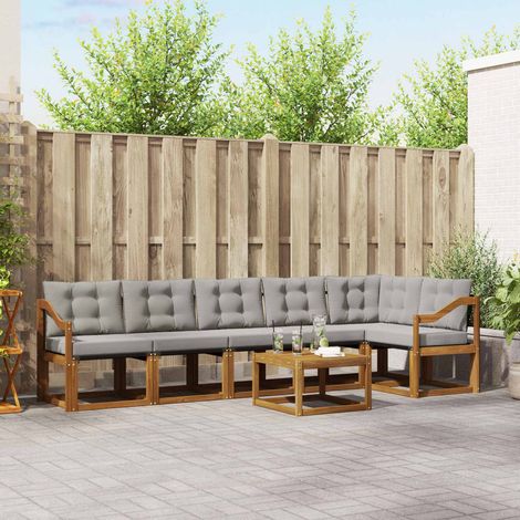 vidaXL Outdoor-Sofagarnitur mit Kissen 7 pcs Natürlich und Hellgrau (1/5)