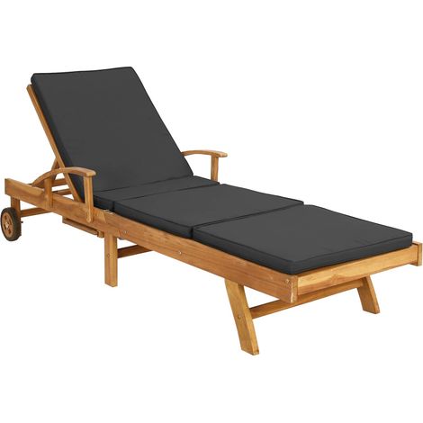 Sun Lounger Folding Brown and Dark Grey Solid Teak Wood vidaXL