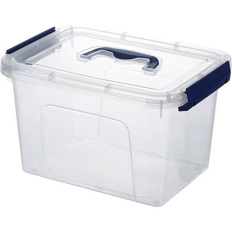 Boîte de rangement en plastique - Transparent avec couvercle - Dimensions : environ 27.5 x 18.5 x 16cm(Bleu) (1/2)