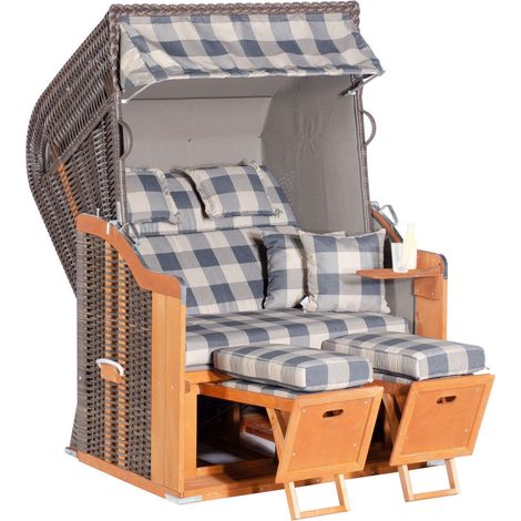 Gartenstrandkorb Rustikal 255 PLUS 2-Sit zer, Halbliegemodell Kunststoffgeflecht