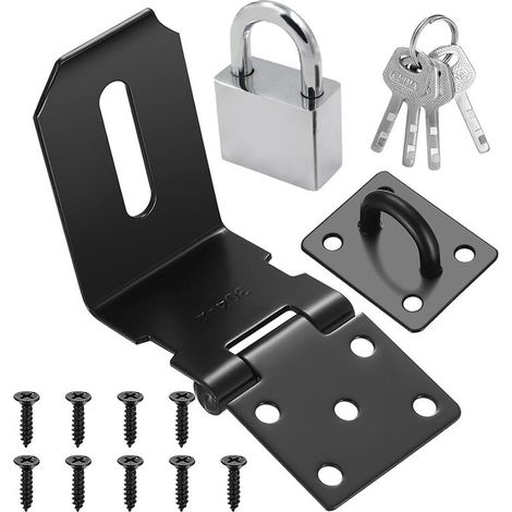 Pestillos para candado de 4 pulgadas y 90 grados, pestillos de puerta de acero inoxidable con candado y llaves. (1/4)