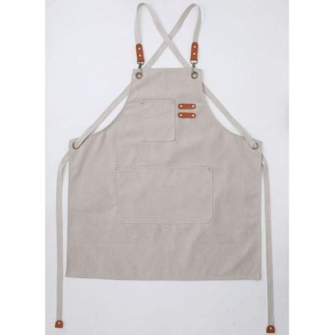 BUNTHAUS (Beige)Tablier Cuisine Homme Tabliers en Toile avec 3 Poches Imperméable et Réglable Apron pour Barbecue, Restaurant,Jardin, Charpentier,78 x 68cm (1/4)