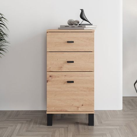Sideboard Vilcab, Anrichte mit Regal, 3 Schubladen, Schiebetüren, 39x35x78h cm Eiche Braun Knoten (1/5)