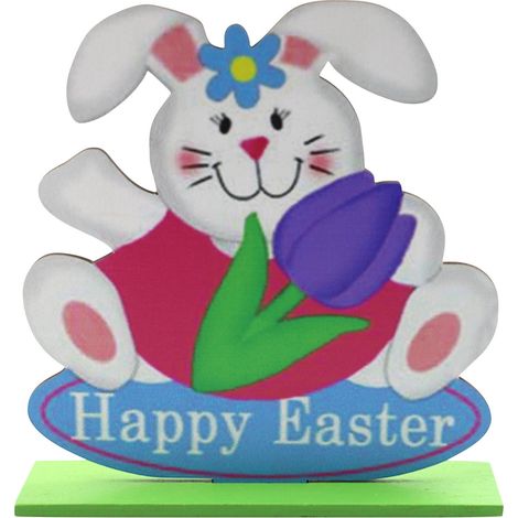 Ornement En Bois - Décoration De Pâques - Lapin Oeuf Panier Camion Tranche De Bois - Pour Décor De Fête Printanière - Lot De 1