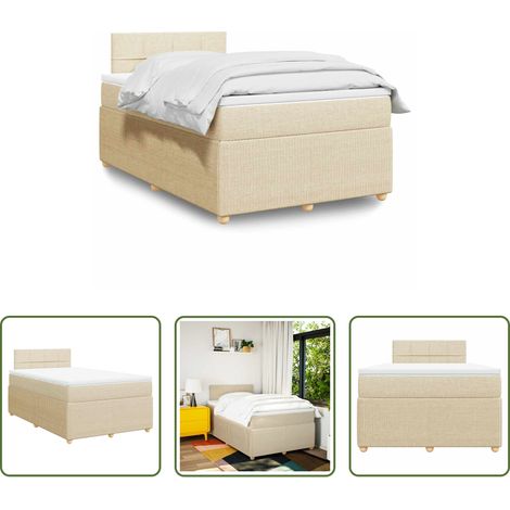 vidaXL Surmatelas - Sommier à lattes de lit avec matelas crème 120x190 cm tissu (1/5)