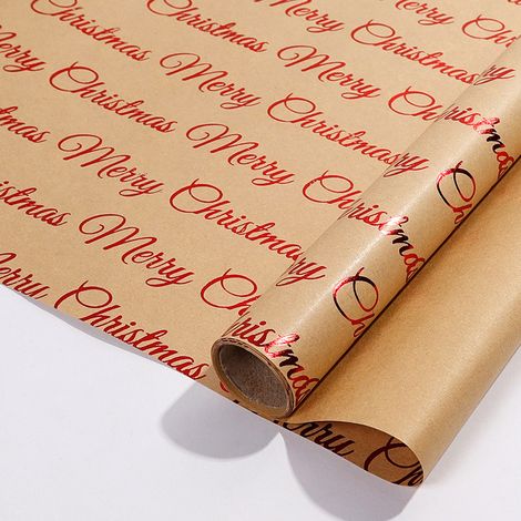 Papier kraft d'emballage de Noël (43 cm x 3 m), papier d'emballage décoratif, rouleau de papier toilette à faire soi-même (grand format)