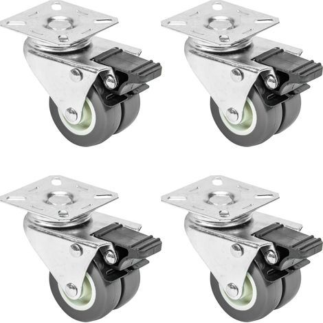 6720 Lot de 4 roulettes doubles pour charges lourdes avec frein Polyuréthane 50 mm jusqu'à 400 kg Gris (1/5)