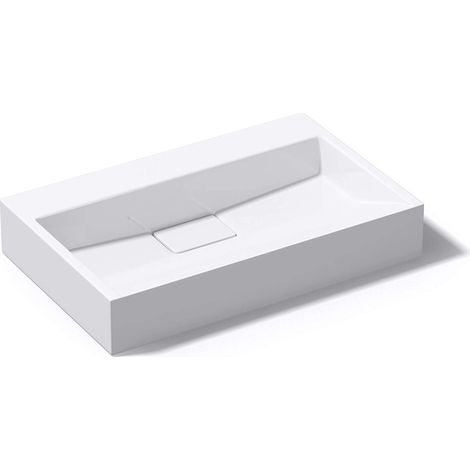 doporro® Lavabo sobre encimera Colossum19 lavabo suspendido blanco de diseño de 50 cm de ancho incluye válvula de desagüe sin orificio para grifo