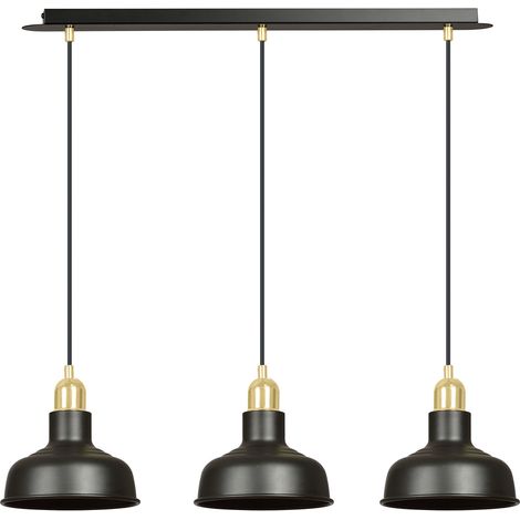 Lampadario Industrial 3 Luci Ibor In Acciaio Nero Con Elementi In Oro (1/5)