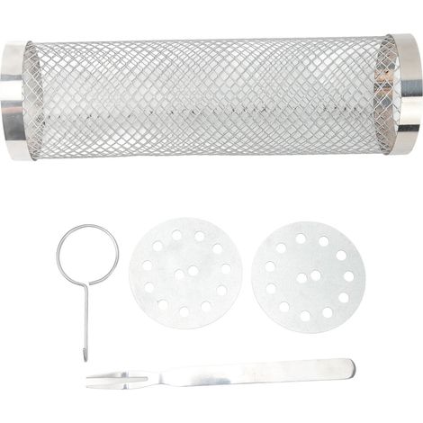 Panier à barbecue roulant en acier inoxydable, en treillis métallique cylindrique, outil de barbecue portable pour le camping avec crochet et fourchette, hauteur 29,5 cm (1/5)