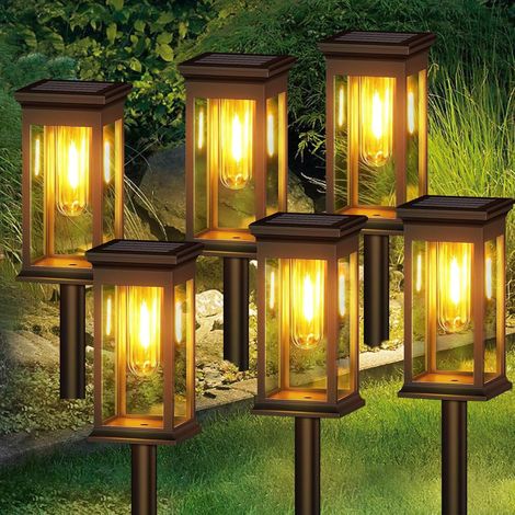 Solarlampen für Außen Garten,6 StüCk Wasserdicht Solarleuchten für Außen, Auto EIN/AUS Led Solar Fackeln beleuchtung Gartenleuchten, Balkon,Gärten,Pfad, Rasenflächen, Warmweiß Wolfram