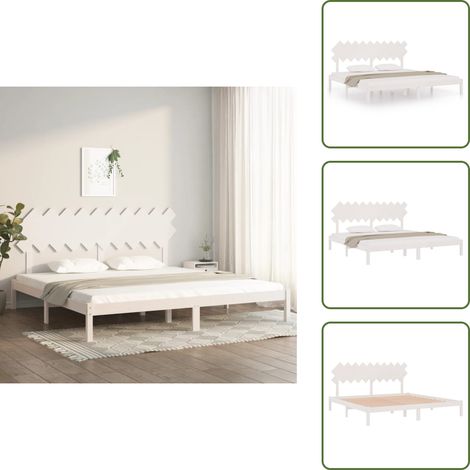 Massivholzbett Weiß 200x200 cm - Holzbett - Doppelbett - Massives Kiefernholz - Weißes Bett - Bettgestell (1/5)