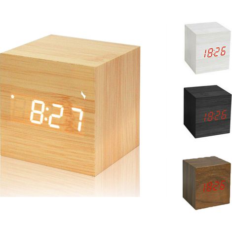 Sveglia da Comodino Cubo Digitale Orologio Tavolo Display LED Effetto Legno 1293 (1/5)