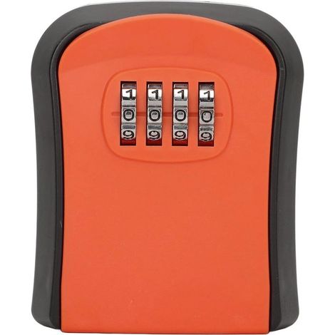 Mini coffre-fort mural extérieur pour clés avec code à 4 chiffres réinitialisable, étanche, pour la maison, l'école, le bureau, l'usine, le garage (Orange) (1/4)