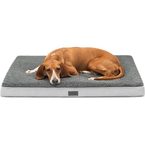 1 lit orthopédique pour chien, 91x69x8 cm, housse lavable, antidérapant, imperméable, peluche douce, gris (1/5)