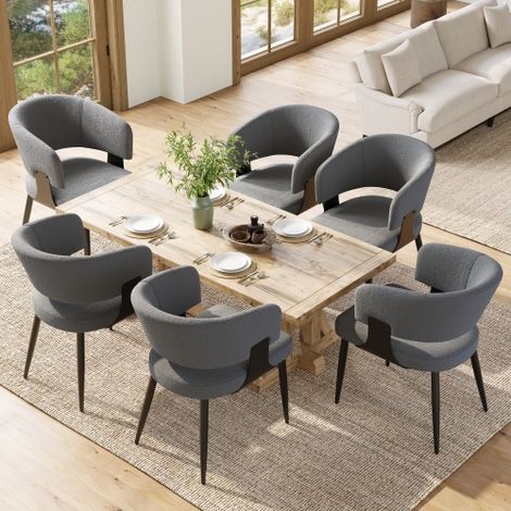 Chaise de salle à manger ou de coiffeuse en flanelle de,Lot de 6 chaises salle à manger,Ergonomique, style luxe discret,avec dossier incurvé,Gris (1/5)