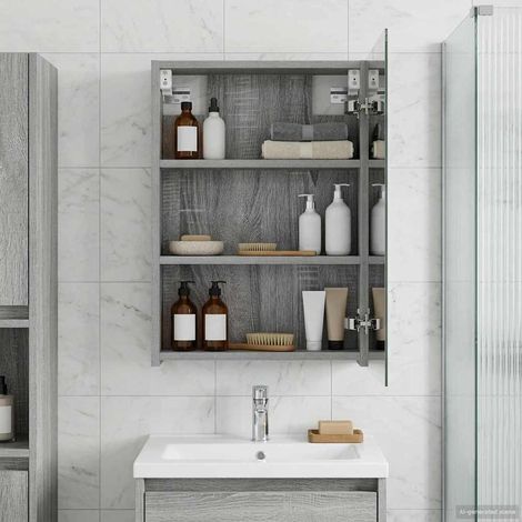 vidaXL Mobiletto per specchio da bagno con lo scaffale Grigio