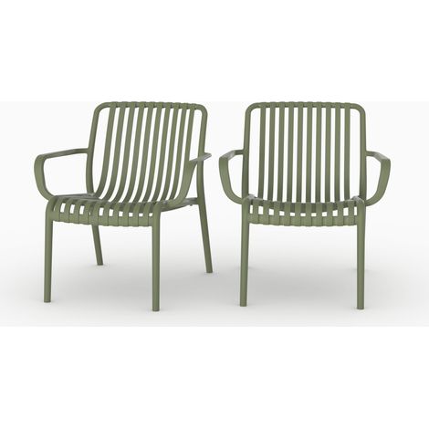 Conjunto de 2 sillones de jardín Ivy de plástico verde caqui con brazos