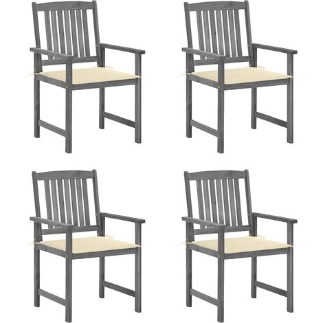 Lot de 4 Chaises de jardin avec coussins - Chaises d'extérieur pour terrasse/jardin Gris Bois d'acacia massif BV618845 - BonneVie (1/5)