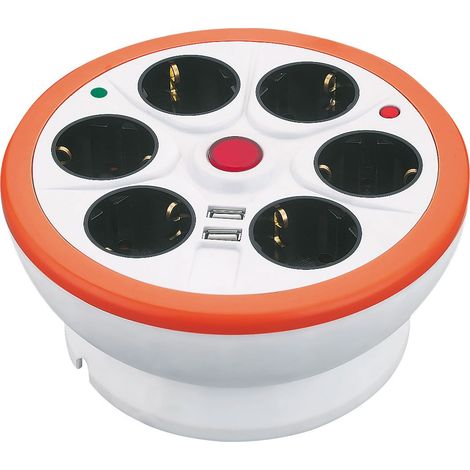 Multiprise 6 prises avec interrupteur, USB et guardacable (1,4 m) (1/4)