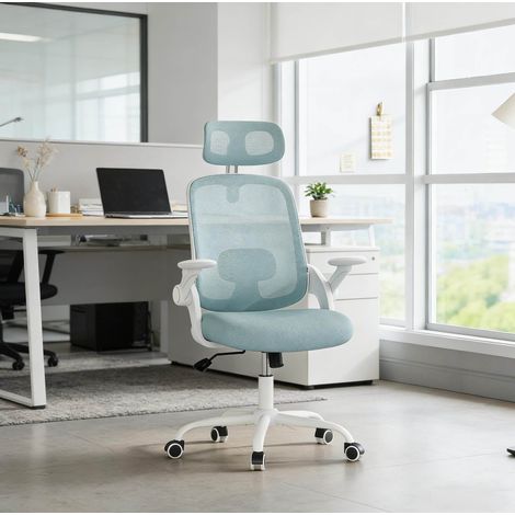 Chaise bureau 63,5x47x109,5-117,5 cm métal, tissu bleu, réglable, pour bureau – MEUBLIV (1/5)