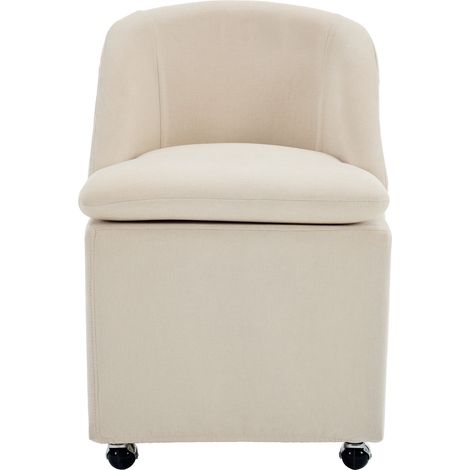 Lot de 2 chaises de salle à manger beiges, fauteuils modernes sans bras en tissu chenille, sièges de cuisine avec roulettes pivotantes, modèle 058, housses lavables, design élégant pour salon ou coiff (1/5)